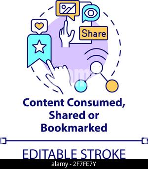 Content consumed, shared, bookmarked concept icon Stock Vector
