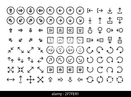 96 arrows. Pixel perfect editable stroke ui icons Stock Vector
