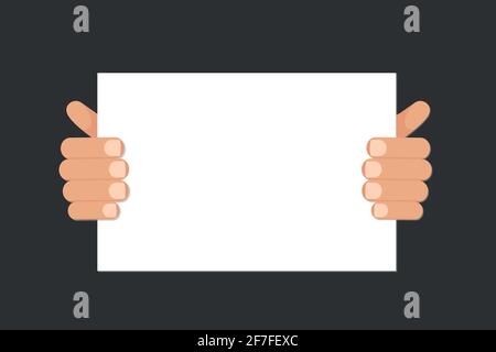 Hands holding blank paper board isolated on black, vector eps Stock Vector
