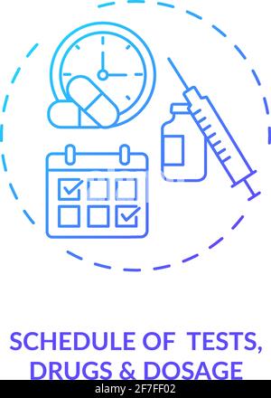 Tests, drugs and dosage schedule concept icon Stock Vector