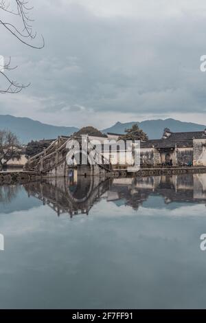 Hongcun village, a historic ancient village in Anhui province, China, on a rainy day. Stock Photo