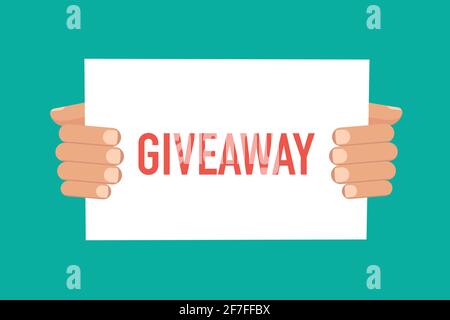 Hands holding Giveaway banner for social media and networks. Stock Vector