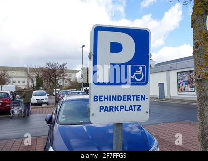 Disabled parking, supermarket in Berlin Stock Photo