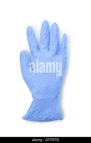 Blue medical glove isolated on white background Stock Photo