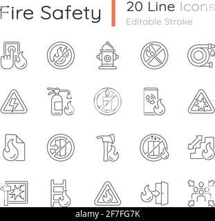 Fire safety linear icons set Stock Vector