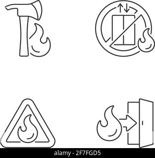 Workplace fire safety linear icons set Stock Vector
