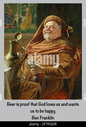 Eduard von Grützner artwork entitled Falstaff. William Shakespeare's larger than life character enjoying a drink or two. Stock Photo