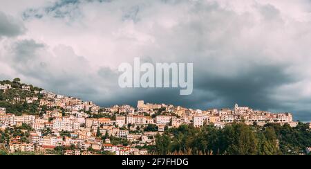 Monte San Biagio, Italy. Top View Of Residential Area. Cityscape In Autumn Day Under Blue Cloudy Sky Stock Photo