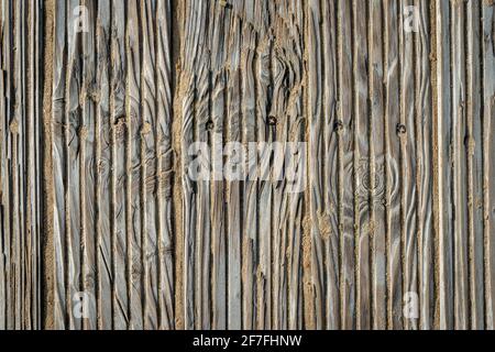 Close up old weathered wooden planks, boardwalk decking. Stock Photo
