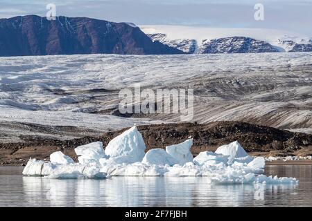 Iceberg calved from glacier from the Greenland Icecap in Bowdoin Fjord, Inglefield Gulf, Baffin Bay, Greenland, Polar Regions Stock Photo