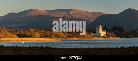 Ross Castle in the evening sunlight, Killarney, County Kerry, Munster, Republic of Ireland, Europe Stock Photo