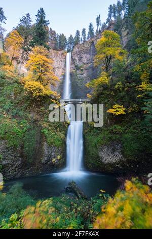 Multnomah Falls in autumn, Cascade Locks, Multnomah county, Oregon, United States of America, North America Stock Photo