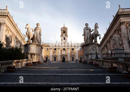 Castor and Pollux at the Campidoglio (Capitoline Hill), Rome, Lazio, Italy, Europe Stock Photo