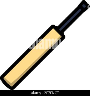 Cricket Bat Icon. Editable Bold Outline With Color Fill Design. Vector Illustration. Stock Vector