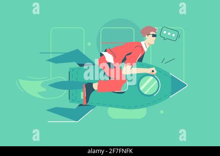 Businessman flying on red rocket Stock Vector