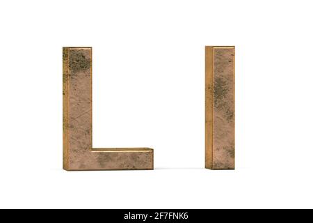 Brass 3D alphabet - three dimensional uppercase and lowercase letter covered with old brass texture on white background - 3d render Stock Photo