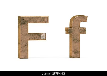 Brass 3D alphabet - three dimensional uppercase and lowercase letter covered with old brass texture on white background - 3d render Stock Photo