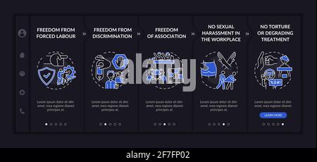Migrant workers freedoms awareness onboarding vector template Stock Vector