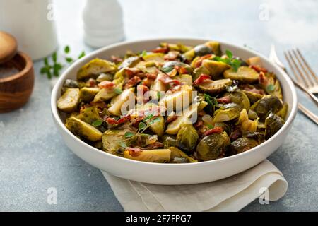 Roasted brussel sprouts with bacon, side dish Stock Photo