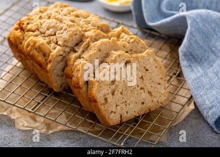 Beer bread on a cooling rack sliced and ready to eat Stock Photo