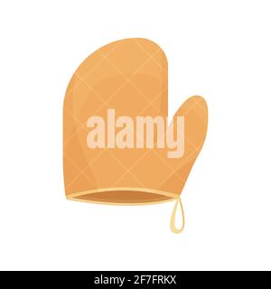 Oven mitt, hot holder, baking glove in cartoon flat style isolated on white background. Kitchen protective equipment with square and line pattern. . Vector illustration Stock Vector