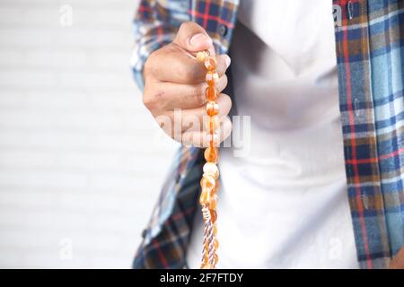 muslim man praying during ramadan, Close up  Stock Photo