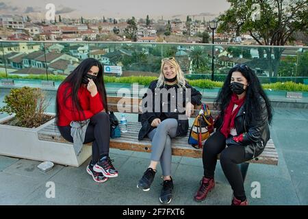 Antalya COVID restrictions wearing of masks is mandatory at all times outside home throughout Turkey, nationwide overnight curfews are in place from Stock Photo