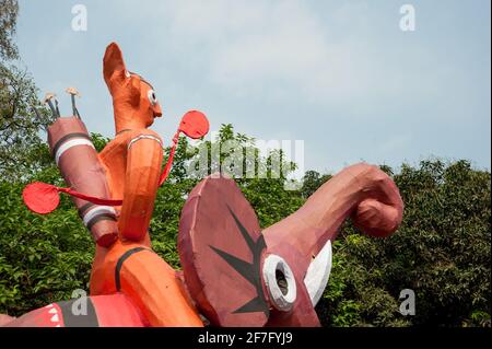 14th Apr 2021. Mangal Shobhajatra, a colorful and festive procession celebrating Pahela Baishakh, the Bangla New Year. Dhaka, Bangladesh. Stock Photo