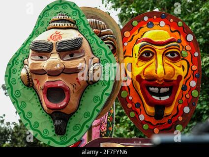 14th Apr 2021. Mangal Shobhajatra, a colorful and festive procession celebrating Pahela Baishakh, the Bangla New Year. Dhaka, Bangladesh. Stock Photo