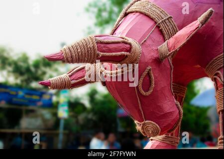 14th Apr 2021. Mangal Shobhajatra, a colorful and festive procession celebrating Pahela Baishakh, the Bangla New Year. Dhaka, Bangladesh. Stock Photo