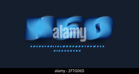 3D Magic alphabet, twisting and blending funnel, blue hurricane font for modern logo, headline, monogram, creative lettering, typography and label Stock Vector
