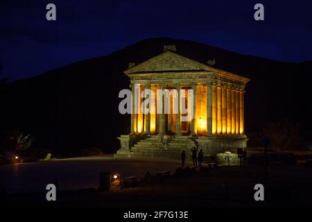 Armenia, Yerevan, Garni, Garni Temple illuminated at night Stock Photo