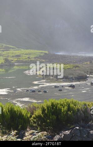 Faja dos Cubres coastal lagoon in the Fajas de Sao Jorge Biosphere Reserve, Azores archipelago Stock Photo