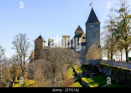 Rapperswil Castle and the fortifications were built by the Counts of Rapperswil around 1200. Rapperswil-Jona, Canton St. Gallen, Switzerland. Stock Photo