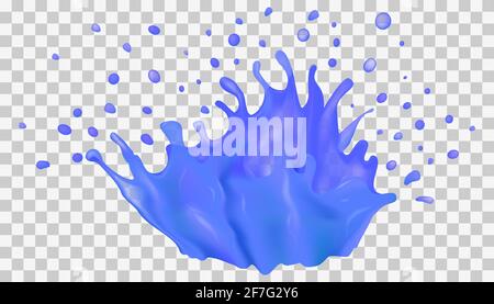 Blue transparent splash. Liquid ink or juice, realistic illustration isolated on white background. Stock Vector