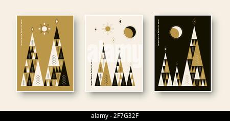 Abstract poster with landscape of a forest at day and at night background vector illustration. Stock Vector