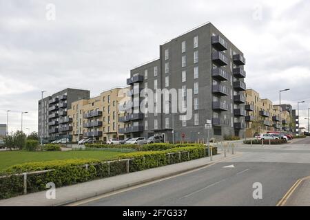 New apartment blocks on Mallards Road, part of the huge new Barking Riverside Development on the eastern outskirts of London, UK Stock Photo