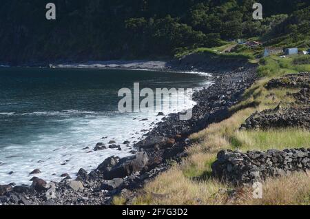 Faja dos Cubres coastal lagoon in the Fajas de Sao Jorge Biosphere Reserve, Azores archipelago Stock Photo