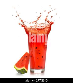 watermelon juice drinking glass splashing isolated on white background Stock Photo