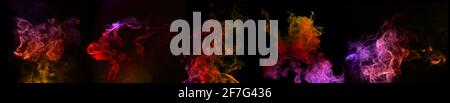 multi colored swirls of smoke on black background Stock Photo