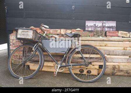 Fish & Chips sign on an old bicycle Stock Photo