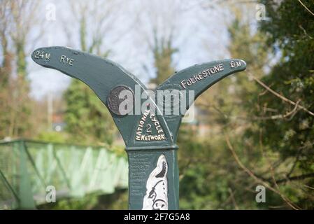 National Cycle network distance sign Stock Photo