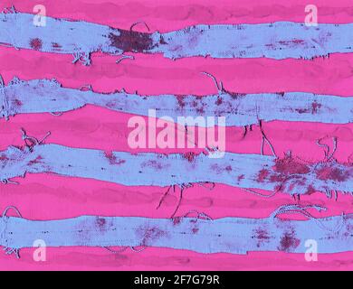 Contemporary abstract art illustration. Horizontal fabric strips and color paint texture. Colorful background expressive impressionist modern painting banner postcard poster. Grungy paper texture Stock Photo