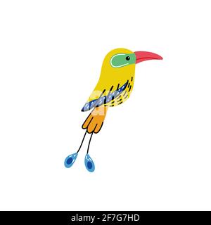 yellow Tropical Parrot Bird with Colored Feathers Stock Vector