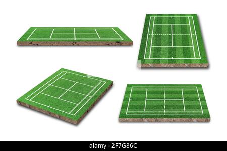 Tennis court collection isolated on white background. Different point of view. 3D rendering Stock Photo