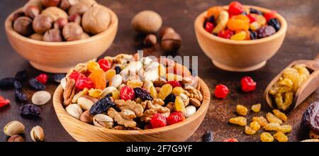 Healthy Snack of Nuts and Dried Fruit. Stock Photo
