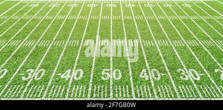 American football field yard lines. View from with sidelines Stock Photo
