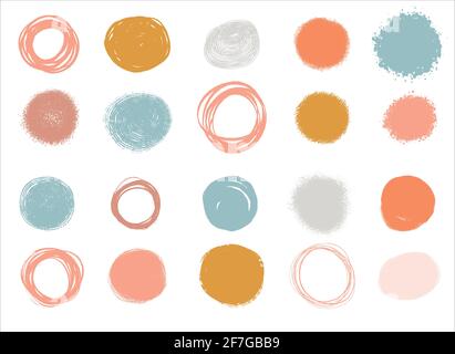 Vector ink brush stroke collections isolated on white background. Template of round spots painted with a brush for your design. Stock Vector
