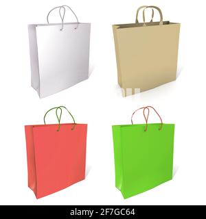 Colored paper shopping bags set on white background Stock Photo