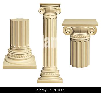 Architectural columns set -  isolated on white background. 3D Illustration Stock Photo